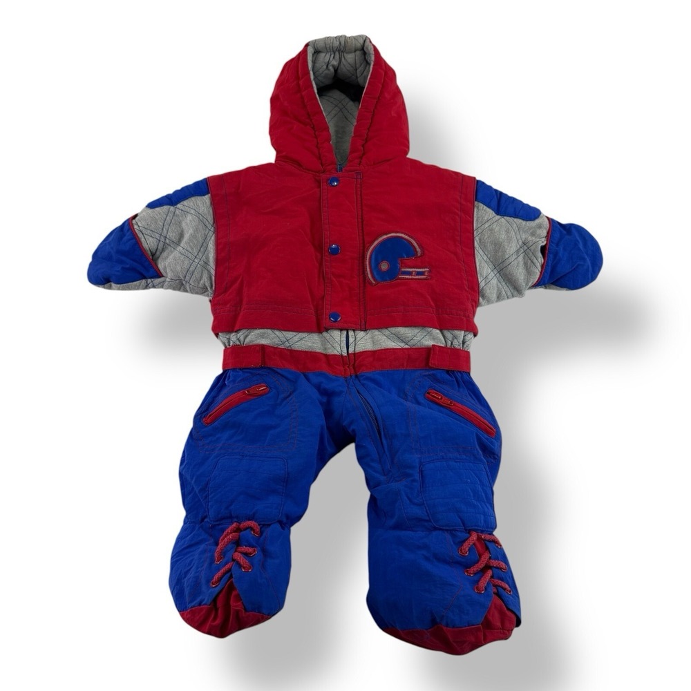 Tidykins Vintage‎ Kids Football Snowsuit 3-6M Red Blue Gray Nylon Cotton
